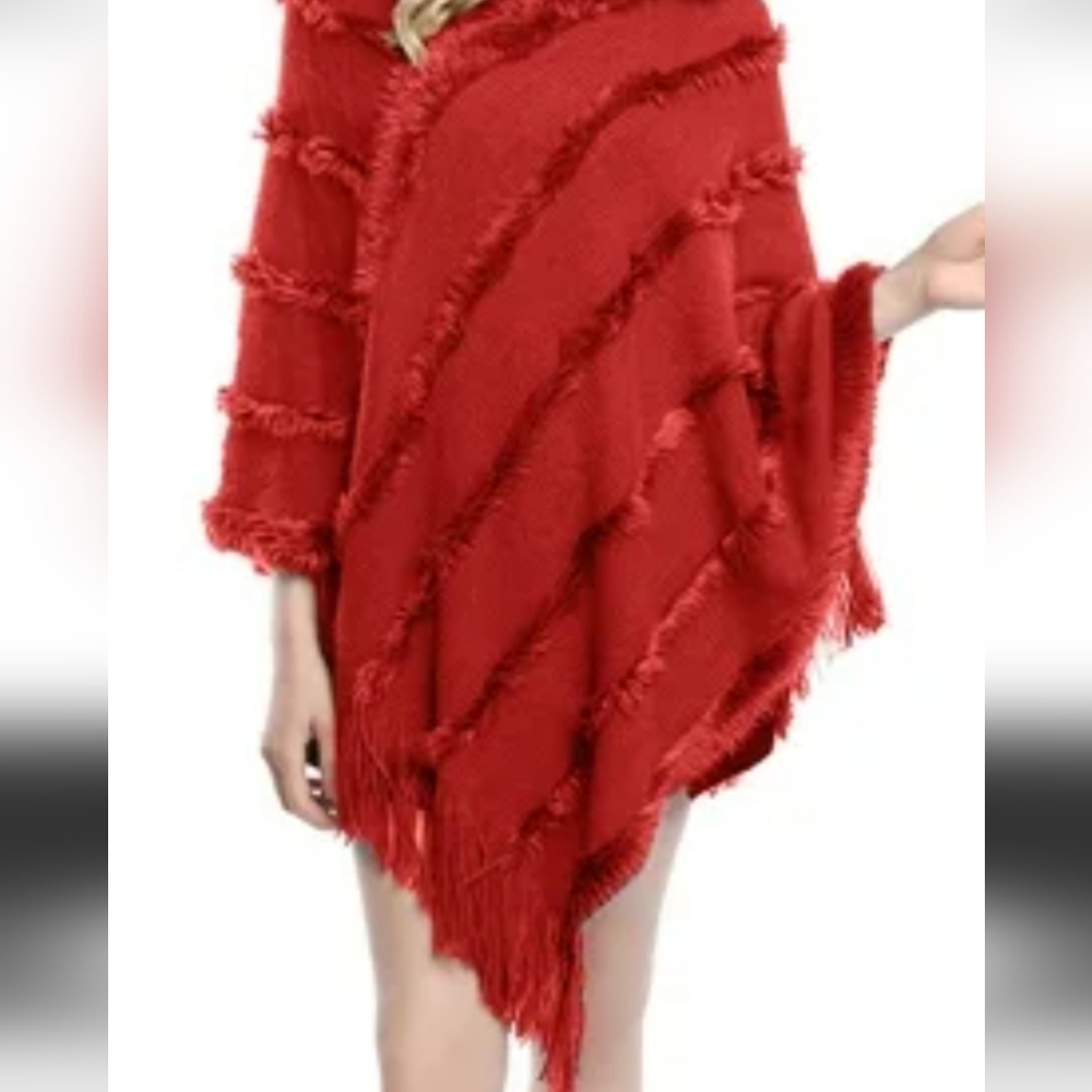 Chic Burgundy Fringed Poncho